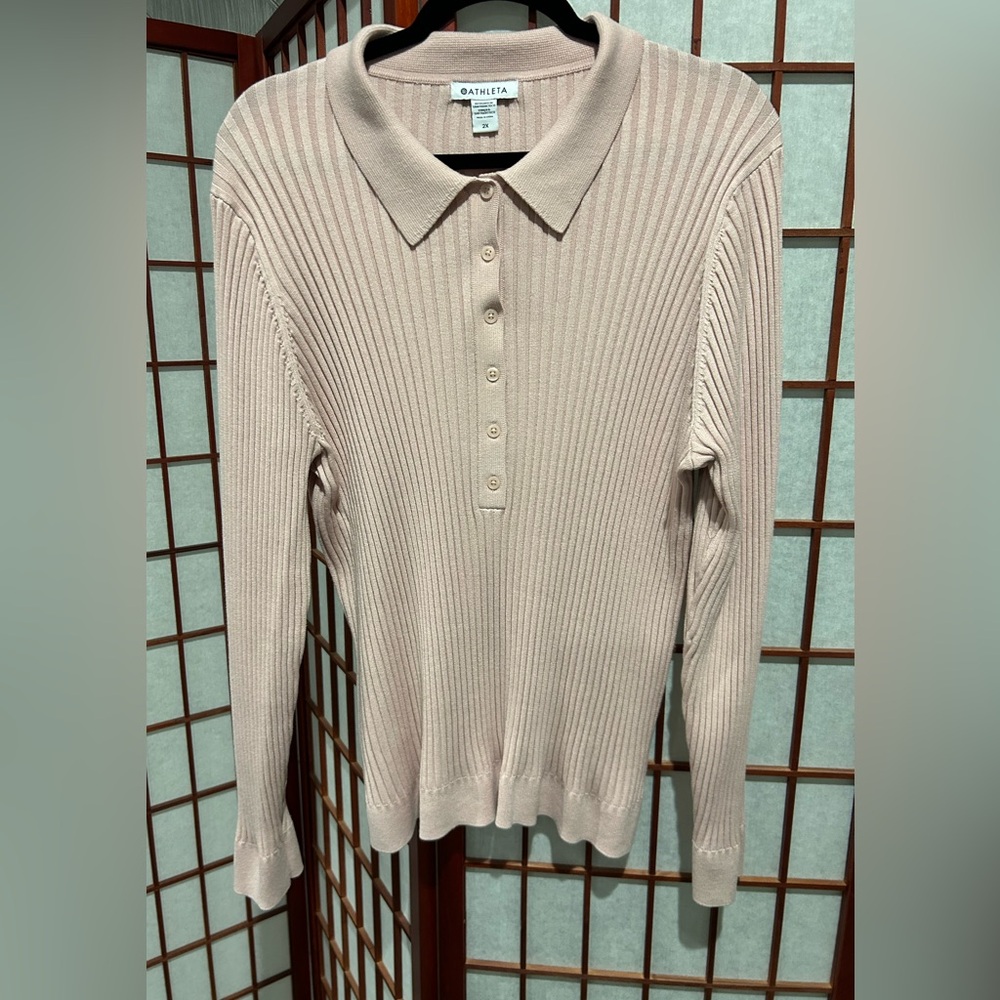 Athleta Light Pink Ribbed Polo Sweater